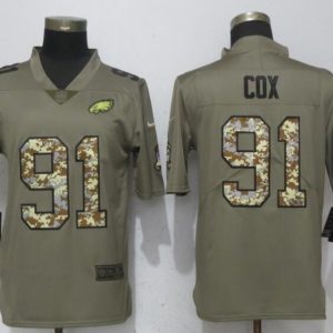 Nike Philadelphia Eagles 91 Cox Olive Camo Salute to Service Limited Jersey