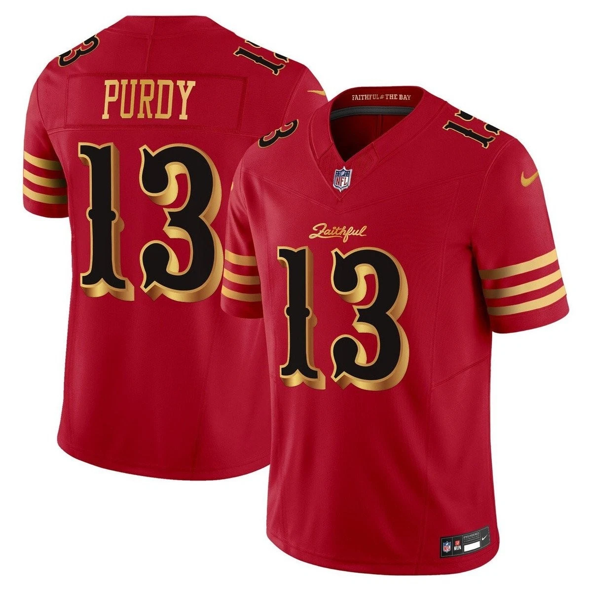 Men's San Francisco 49ers #13 Brock Purdy Red Gold 2025 F.U.S.E. ??Rivalries?? Vapor Limited Jersey
