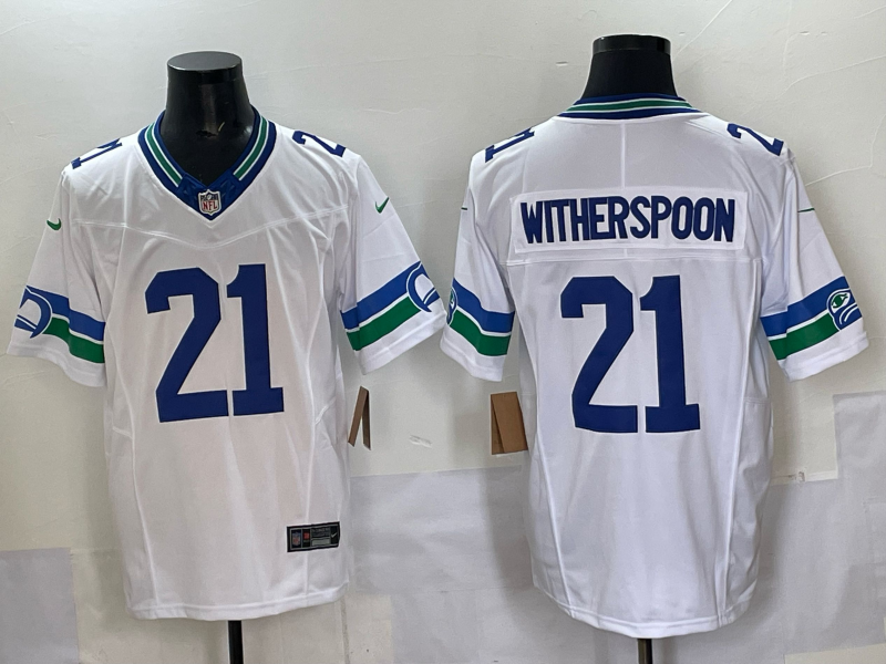 Men's Seattle Seahawks #21 Devon Witherspoon White F.U.S.E. Throwback Vapor Limited Jersey