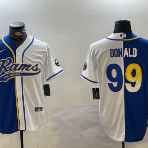 Men's Los Angeles Rams #99 Aaron Donald Royal/White Split Baseball Jersey