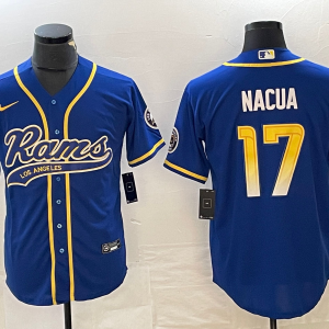 Men's Los Angeles Rams #17 Woods Blue Cool Base Stitched Baseball Jersey