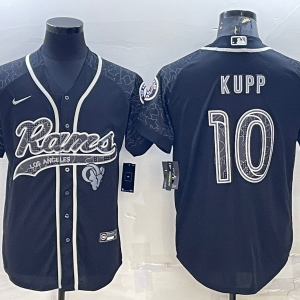 Men's Los Angeles Rams #10 Cooper Kupp Black Reflective With Patch Baseball Jersey