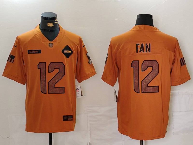 Men's Seattle Seahawks 12th Fan 2023 Brown Salute To Service Limited Jersey