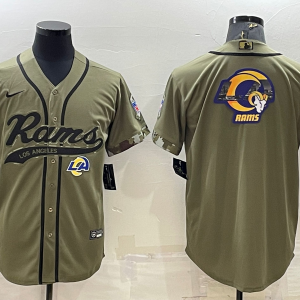 Men's Los Angeles Rams 2022 Olive Salute To Service Team Big Logo With Patch Baseball Nike Jersey