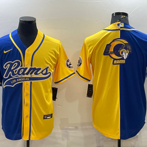 Men's Los Angeles Rams Blue/Yellow Team Big Logo With Patch Baseball Nike Jersey