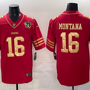 Men's San FranciscoSan Francisco 49ers #16 Joe Montana Red/Gold With 75Th Patch Vapor Limited  Jersey
