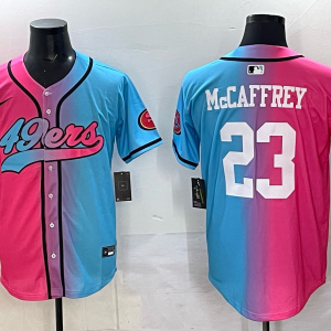 Men's San Francisco 49ers #23 Christian McCaffrey Pink/Blue Limited Stitched Baseball Jersey
