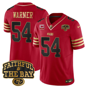 Men's San Francisco 49ers #54 Fred warner Red 2025 Draft F.U.S.E. 3-Star C With Faithful To The Bay Limited Jersey