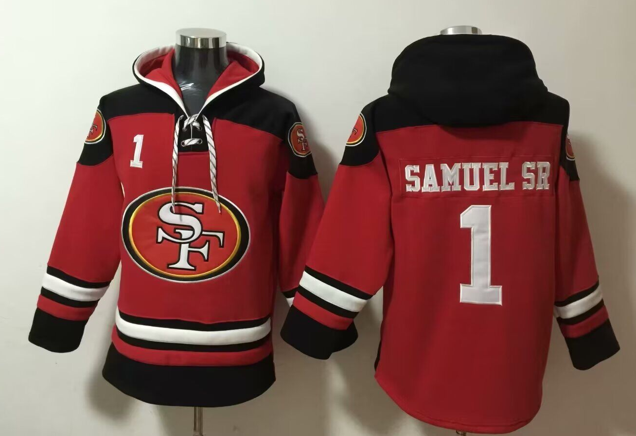 Men's San Francisco 49ers #1 Deebo Samuel Sr Red Pullover Hoodie