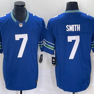 Men's Seattle Seahawks #7 Geno Smith Royal 2023 F.U.S.E. Vapor Limited Throwback Jersey