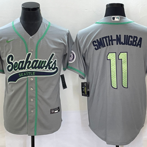 Men's Seattle Seahawks #11 Jaxon Smith-Njigba Grey With Patch Cool Base Stitched Baseball Jersey