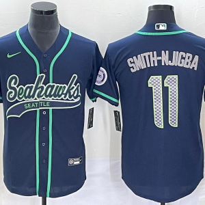 Men's Seattle Seahawks #11 Jaxon Smith-Njigba Navy With Patch Cool Base Stitched Baseball Jersey