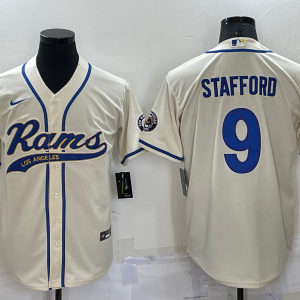Men's Los Angeles Rams #9 Matthew Stafford Cream Baseball Nike Jersey