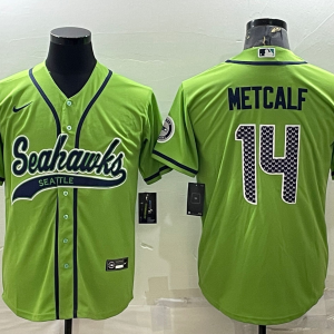 Men's Seattle Seahawks #14 DK Metcalf Green With Patch Cool Base Stitched Baseball Jersey