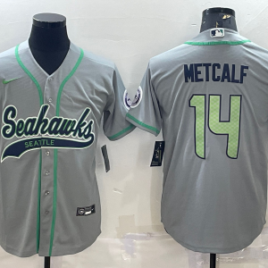 Men's Seattle Seahawks #14 D.K. Metcalf Grey Baseball Nike Jersey