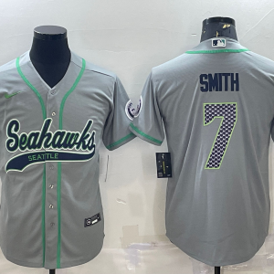 Men's Seattle Seahawks #7 Smith Grey Baseball Nike Jersey