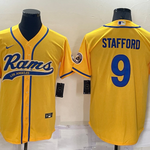 Men's Los Angeles Rams #9 Matthew Stafford Yellow Baseball Nike Jersey