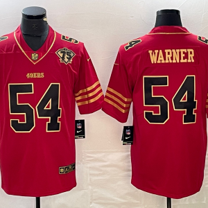 Men's San Francisco 49ers #54 Fred Warner Red With 75th Anniversary Patch Jersey