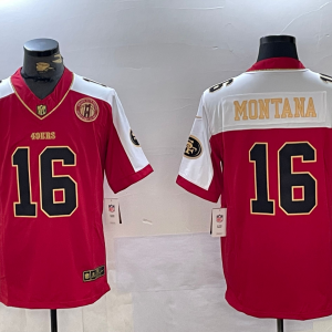 Men's San Francisco 49ers #16 Joe Montana Red F.U.S.E. Golden Gate Bridge With 3-Star Patch Jersey