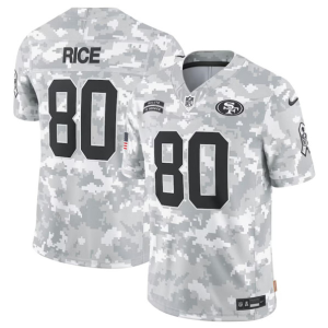 Men's San Francisco 49ers #80 Jerry Rice Arctic Camo 2024 F.U.S.E. Salute to Service Jersey