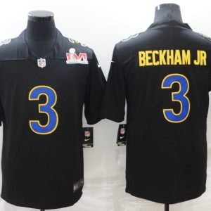 Men's Los Angeles Rams #3 Odell Beckham Jr. Black 2022 Super Bowl LVI Game Jersey