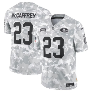Men's San Francisco 49ers #23 Christian McCaffrey Arctic Camo 2024 F.U.S.E. Salute to Service Jersey