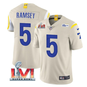 Men's Los Angeles Rams #5 Jalen Ramsey Bone 2022 Super Bowl LVI Vapor Limited Jersey