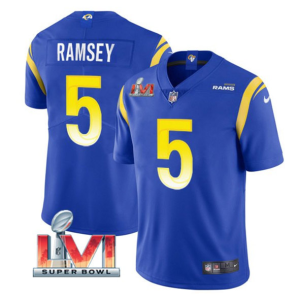 Men's Los Angeles Rams #5 Jalen Ramsey Royal 2022 Super Bowl LVI Vapor Limited Jersey