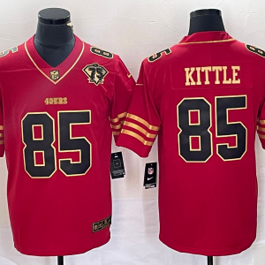 Men's San Francisco 49ers #85 George Kittle Red With 75th Anniversary Patch Jersey