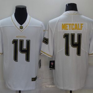 Men's Seattle Seahawks #14 DK Metcalf White 2019 Golden Edition Limited Jersey