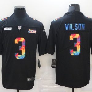 Men's Seattle Seahawks #3 Russell Wilson Black Rainbow Limited Jersey