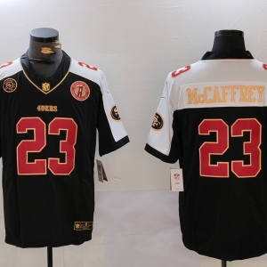 Men's San Francisco 49ers #23 Christian McCaffrey Balck/White F.U.S.E. Golden Gate Bridge Patch Limited Jersey