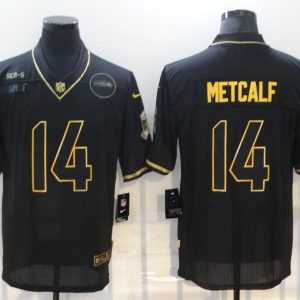 Men's Seattle Seahawks #14 DK Metcalf Black/Gold Salute To Service Limited Jersey