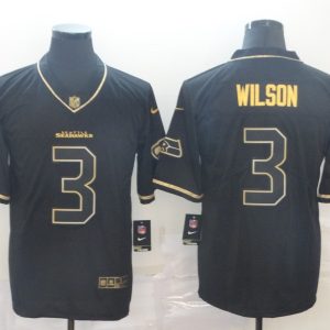 Men's Seattle Seahawks #3 Russell Wilson Black 2019 Golden Edition Limited Jersey