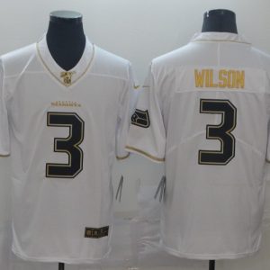Men's Seattle Seahawks #3 Russell Wilson White 2019 100th Season Golden Edition Limited Jersey