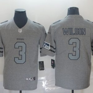 Men's Seattle Seahawks #3 Russell Wilson 2019 Gray Gridiron Team Logo Limited Jersey