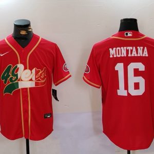 Men's San Francisco 49ers #16 Joe Montana Red Baseball Nike Jersey