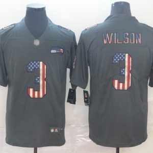 Men's Seattle Seahawks #3 Russell Wilson Grey 2019 Salute To Service USA Flag Fashion Limited Jersey