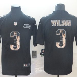 Men's Seattle Seahawks #3 Russell Wilson 2019 Black Statue Of Liberty Limited Jersey