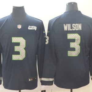 Men's Seattle Seahawks #3 Russell Wilson Navy Scarlet Therma Long Sleeve Limited Jersey