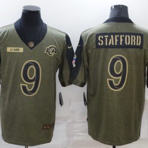 Men's Los Angeles Rams #9 Matthew Stafford 2021 Olive Salute To Service Limited Jersey