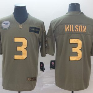 Men's Seattle Seahawks #3 Russell Wilson 2019 Olive/Gold Salute To Service Limited  Jersey
