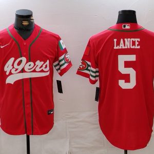 Men's San Francisco 49ers #5 Trey Lance Red Stitched Baseball Jersey