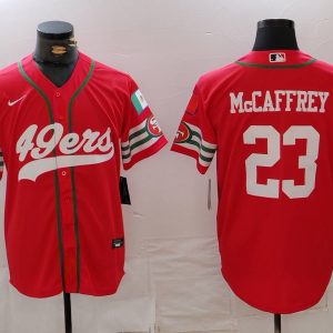 Men's San Francisco 49ers #23 Christian McCaffrey Red Stitched Baseball Jersey