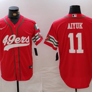 Men's San Francisco 49ers #11 Brandon Aiyuk Red Stitched Baseball Jersey
