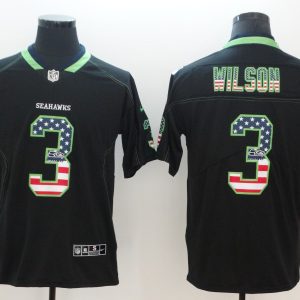 Nike 2018 Seattle Seahawks #3 Wilson USA Flag Fashion Black Color Rush Limited Jersey