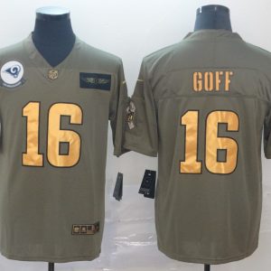 Men's Los Angeles Rams #16 Jared Goff 2019 Olive/Gold Salute To Service Limited Jersey