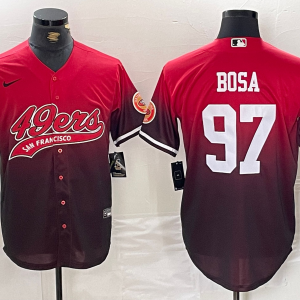 Men's San Francisco 49ers #97 Nick Bosa Red/Black With Patch Baseball Jersey