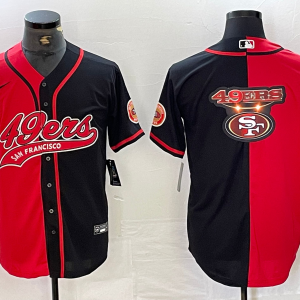Men's San Francisco 49ers Red/Black Split Team Big Logo With Patch Cool Base Stitched Jersey
