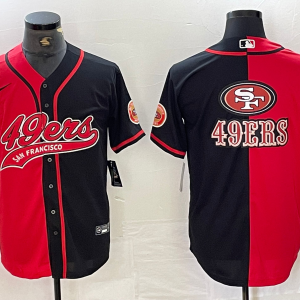 Men's San Francisco 49ers Red/Black Split Team Big Logo With Patch Cool Base Stitched Jersey